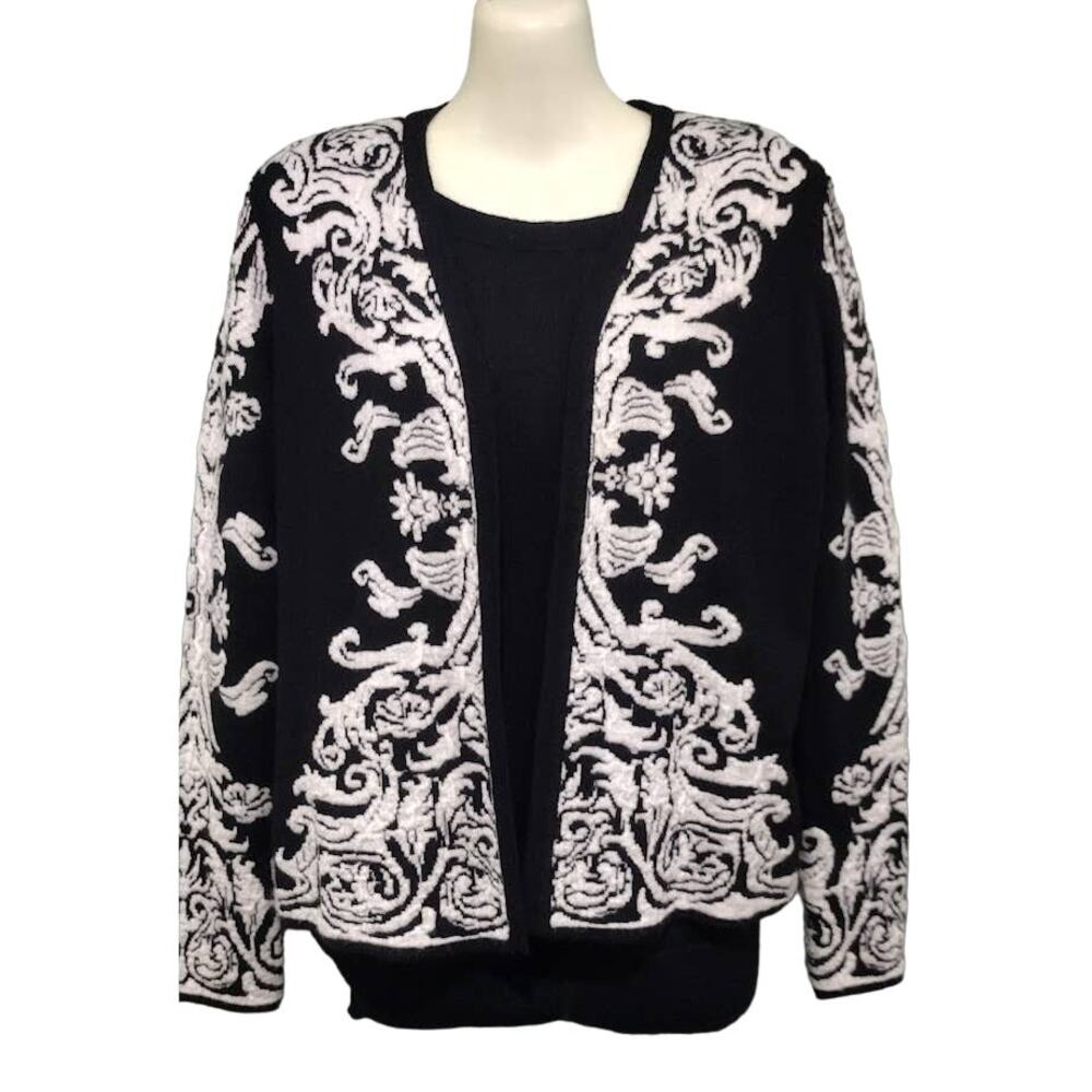 Chico's Damask Open Front Cardigan‎ Black and White Size 0 (4)
